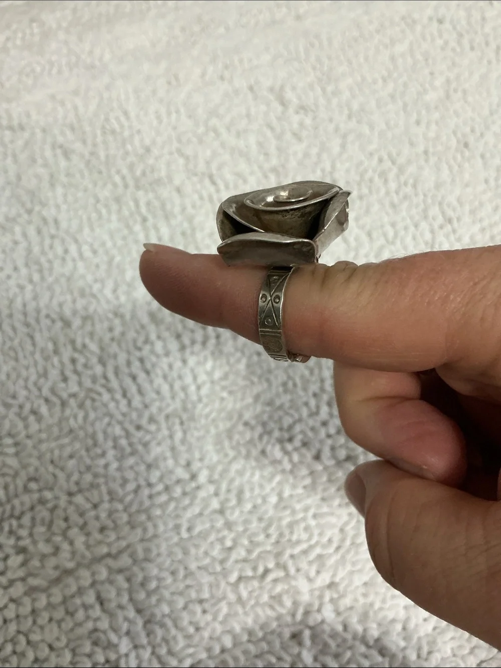 Vintage 925 Rose Adjustable Size Statement Ring